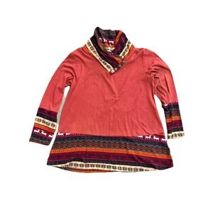 Miusey‎ Burgundy Nordic Reindeer Wrap Neck knit lg sleeve Tunic women SZ 2XL